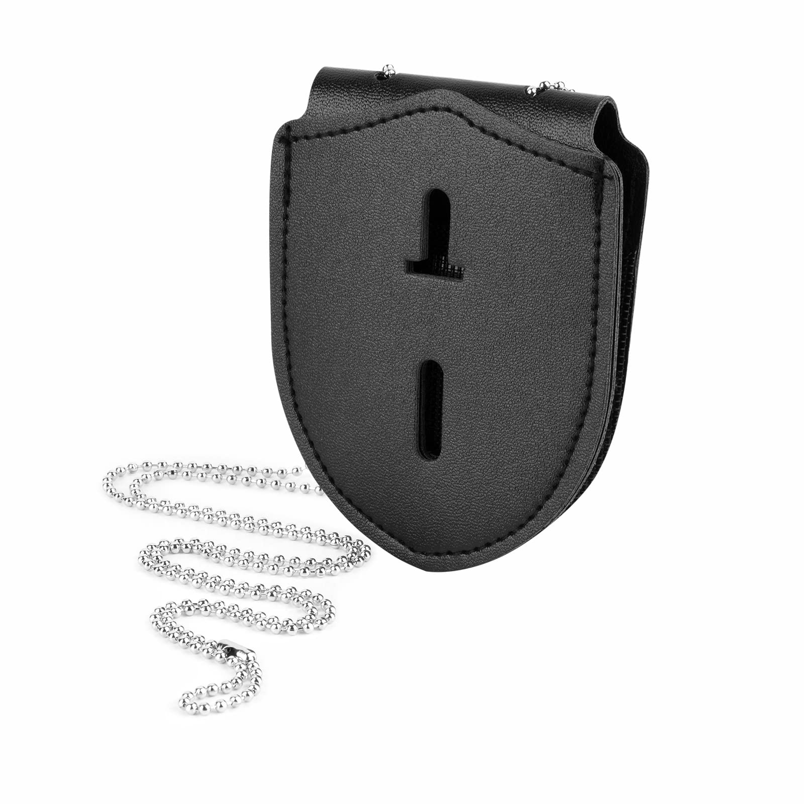 1 Pack Sheriff Badge Shield Holder With Faux Leather Wrapped Heavy Duty Steel Belt Clip With Stainless Steel Necklace, Universal